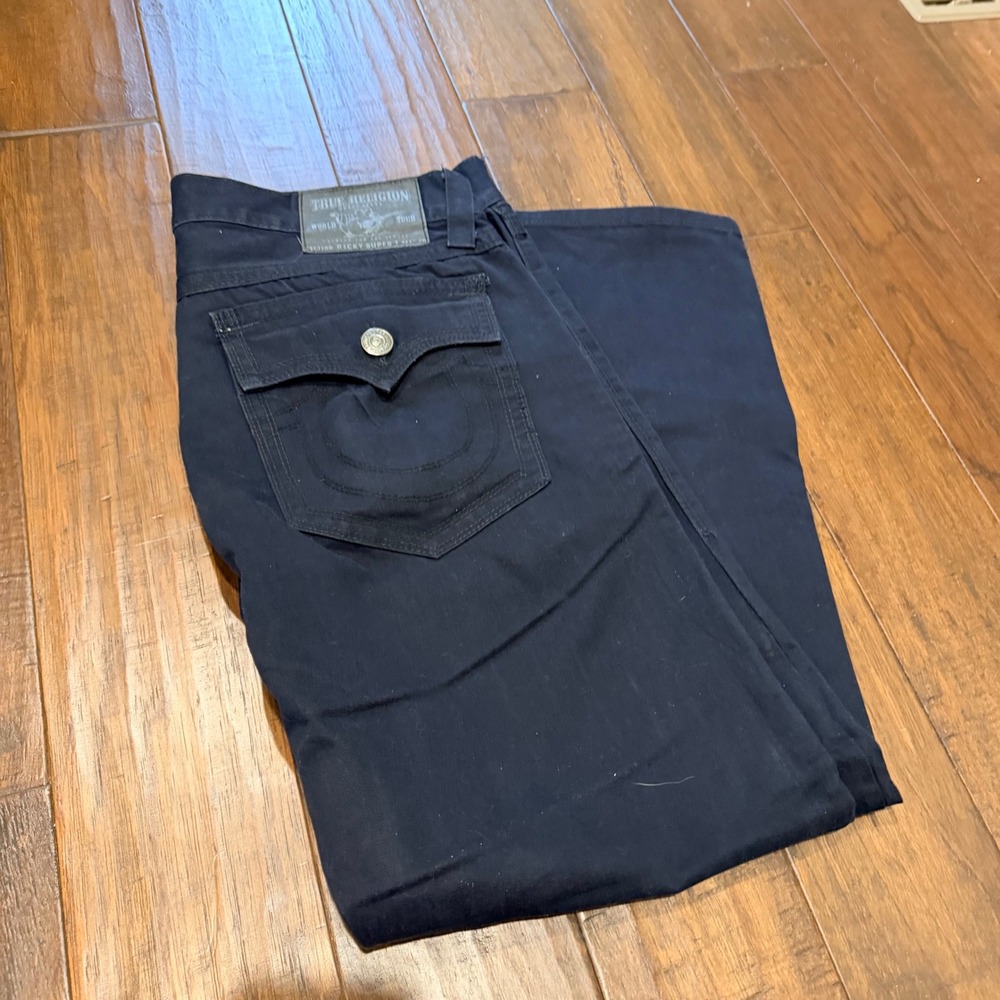 True Religion‎ Ricky Super T 100%Cotton Leg Jeans Y2K Grunge Denim Mens 40 Black